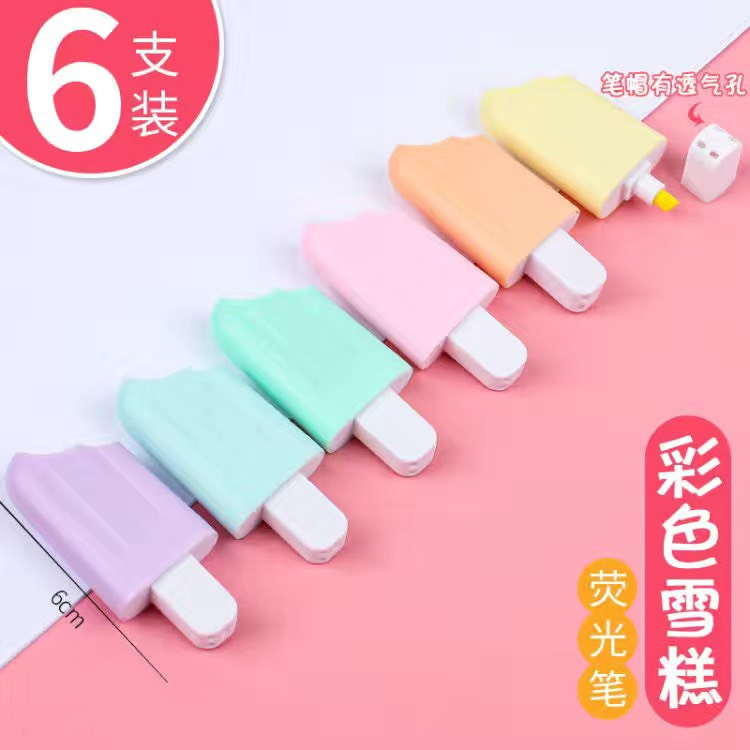 Bút highlight dạ quang sét 6 bút nhớ dòng 6 màu pastel họa tiết dễ thương dùng để đánh dấu nhớ dòng