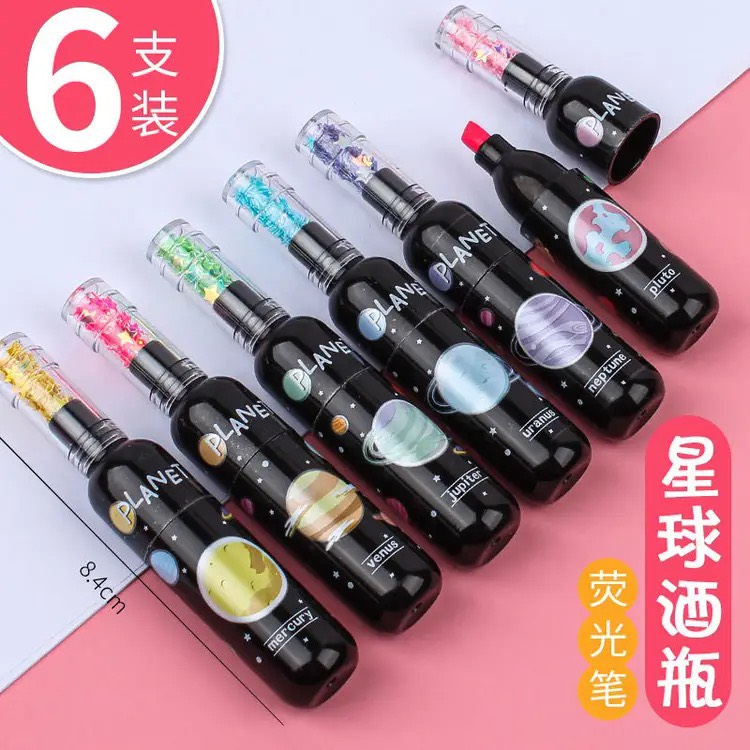 Bút highlight dạ quang sét 6 bút nhớ dòng 6 màu pastel họa tiết dễ thương dùng để đánh dấu nhớ dòng