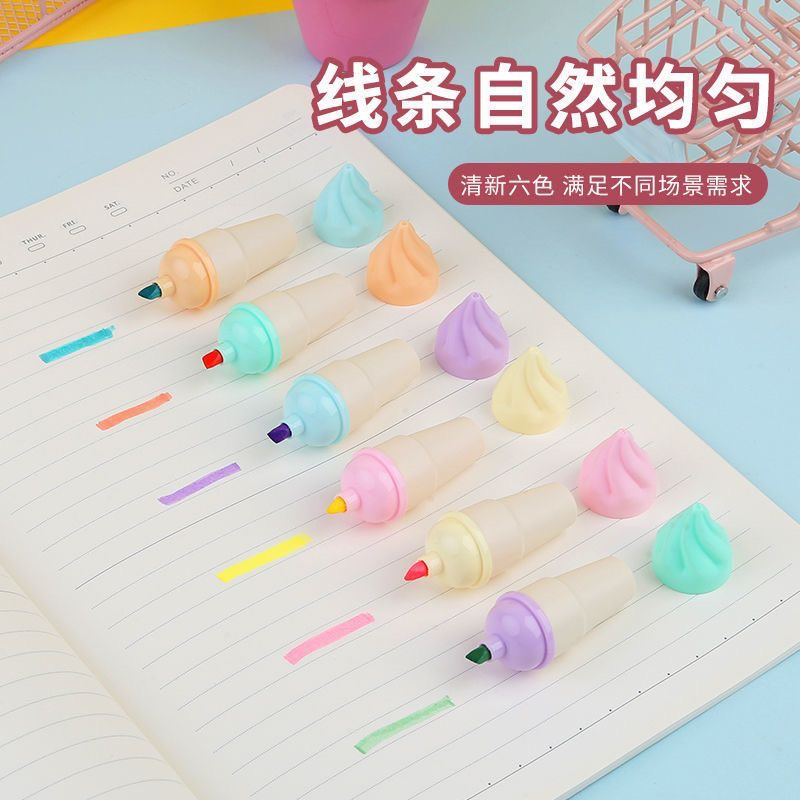 Bút highlight dạ quang sét 6 bút nhớ dòng 6 màu pastel họa tiết dễ thương dùng để đánh dấu nhớ dòng