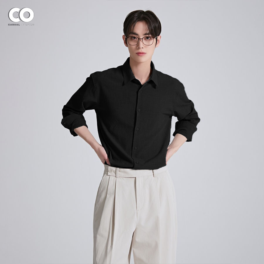 Áo sơ mi tay dài SPAO chất liệu Cooltech siêu thoáng - Màu đen