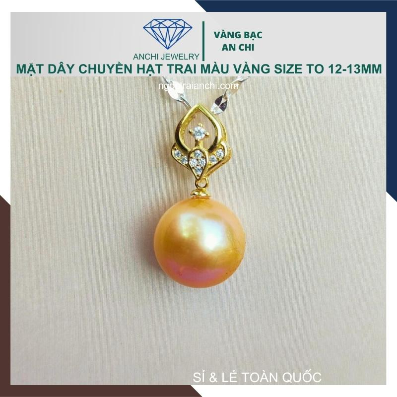 Mặt dây chuyền hạt trai tròn xoe 12ly móc bạc ý 925 - trai màu vàng độ bóng 5A không vết sinh trưởng - Anchi jewelry