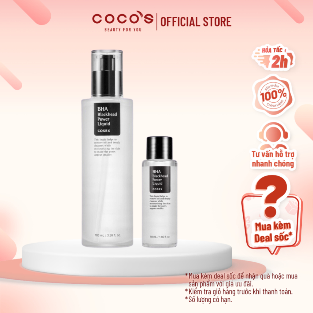 Nước cân bằng COSRX BHA hỗ trợ làm giảm mụn đầu đen 50ml/ 100ml - ĐEN