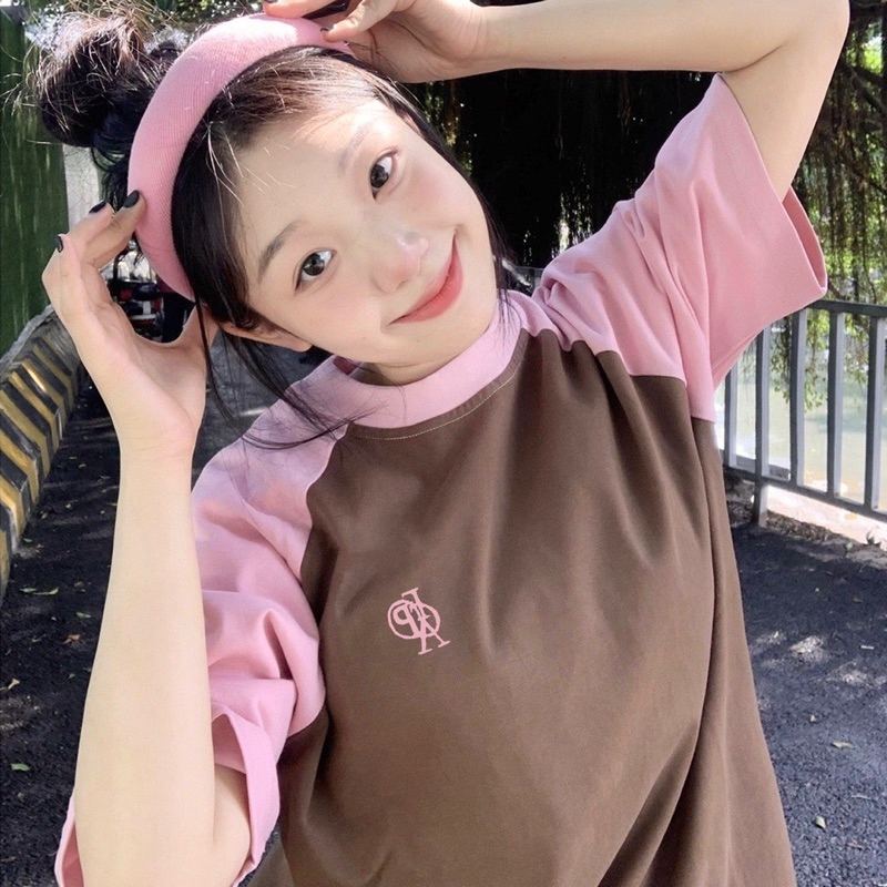 Áo thun phông Raglan logo tay PINK tay lỡ form rộng Thêu FPA Unisex