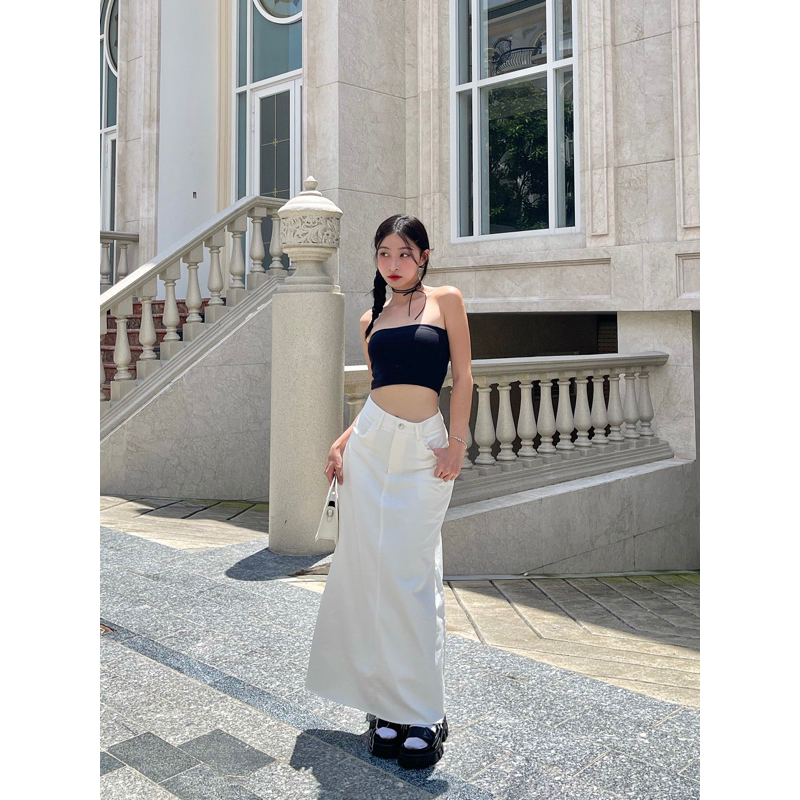 Ollin Skirt - Chân váy dài chất kaki co dãn dáng midi - Morri Club