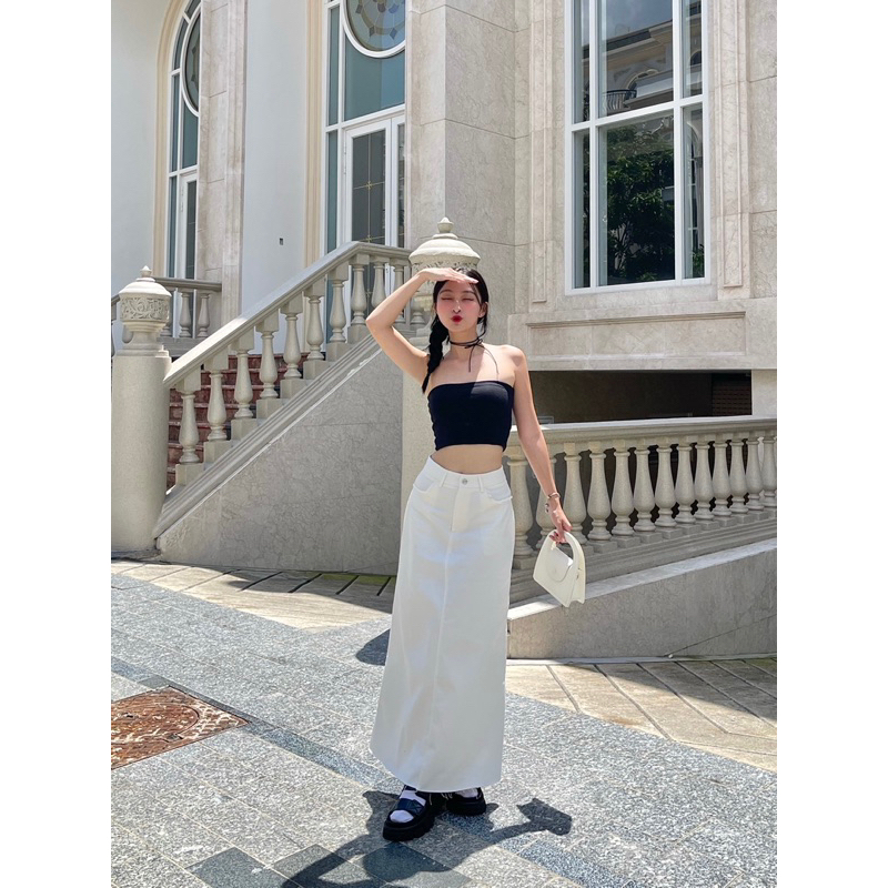 Ollin Skirt - Chân váy dài chất kaki co dãn dáng midi - Morri Club