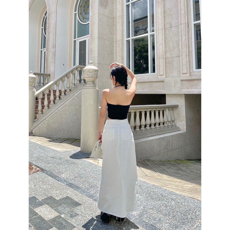 Ollin Skirt - Chân váy dài chất kaki co dãn dáng midi - Morri Club