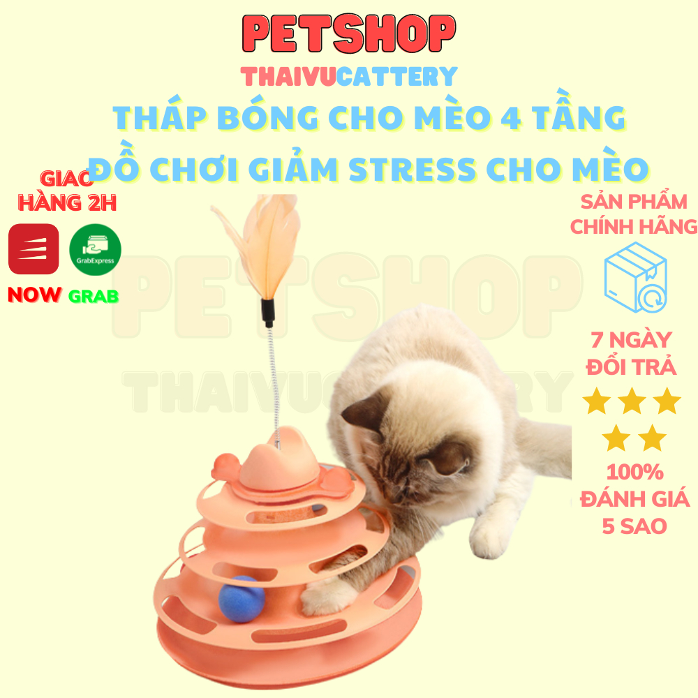 Đồ chơi tháp bóng 4 tầng xả stress cho mèo loại nhựa đẹp cao cấp - ThaiVuCattery