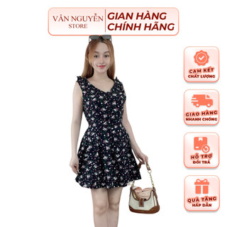 Đầm Kèm Quần VÂN NGUYỄN - Set Đầm Lụa Hoa Nhí Sát Nách Lưng Chun Co Giãn Vải Mát - D1