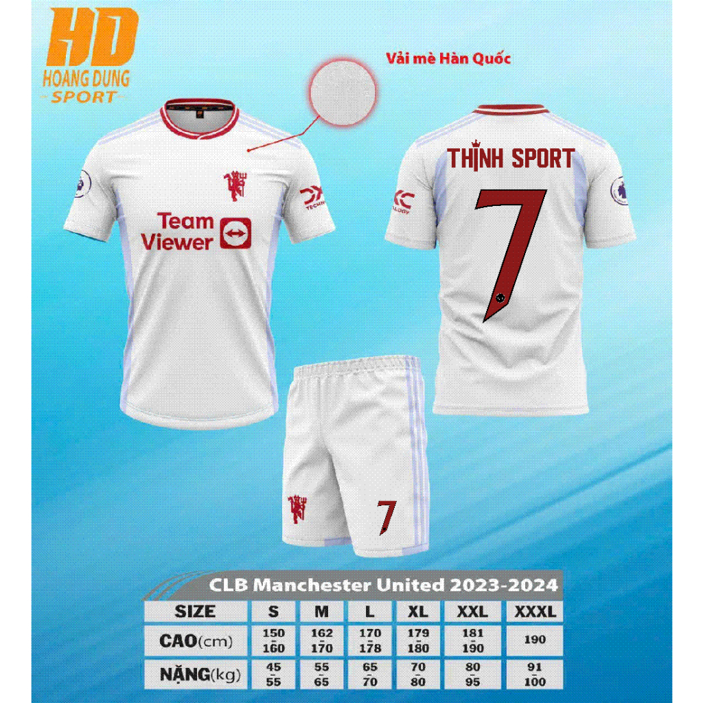Áo bóng đá CLB MU có logo, in tên số theo yêu cầu