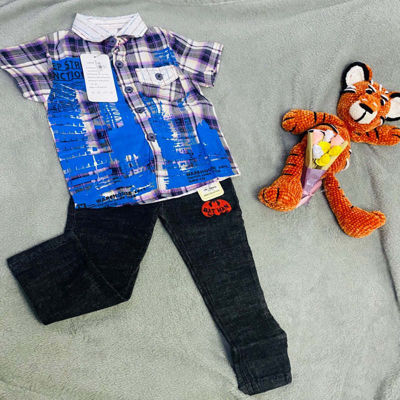 set áo sơmi quần jean bé trai