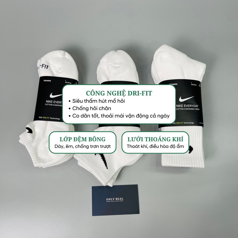 Tất vớ Nike chính hãng công nghệ Drifit màu trắng dáng thể thao nam nữ Unisex dày êm thoáng khí - Only Real Sneakers
