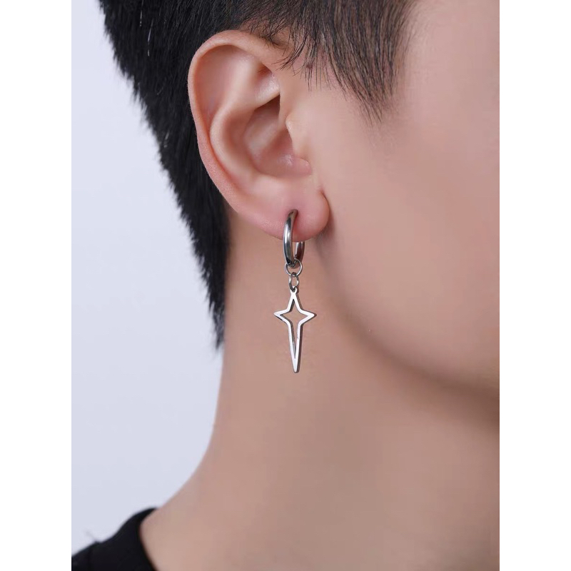 Khuyên tai tròn hình ngôi sao thép titan không gỉ