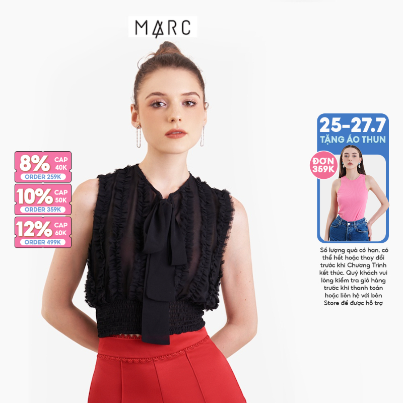 Áo chiffon kiểu croptop nữ MARC FASHION sát nách dằn li bèo thắt nơ FASH022823