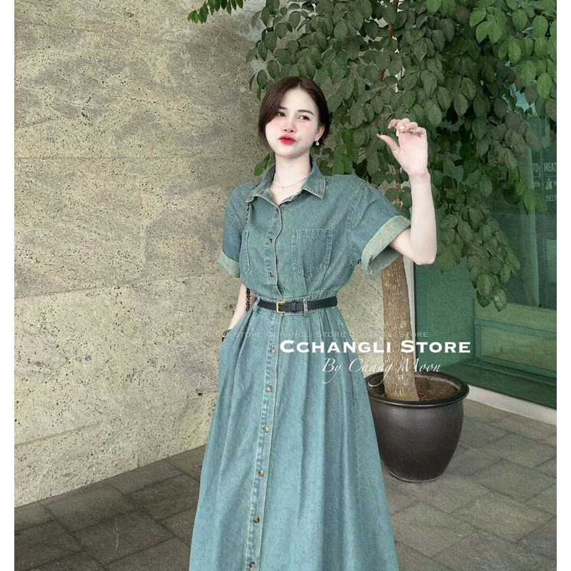 ĐẦM JEAN KÈM ĐAI - From dài chuẩn hình