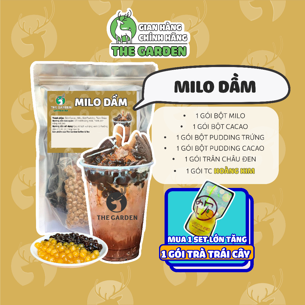 Set Milo Dầm Trân Châu Pudding Trứng Pudding Socola THE GARDEN