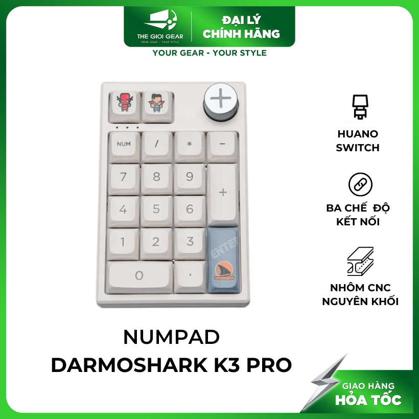 Bàn Phím Không Dây Darmoshark K3 PRO Numpad–19 keys, 3 modes , Huano switch, RGB