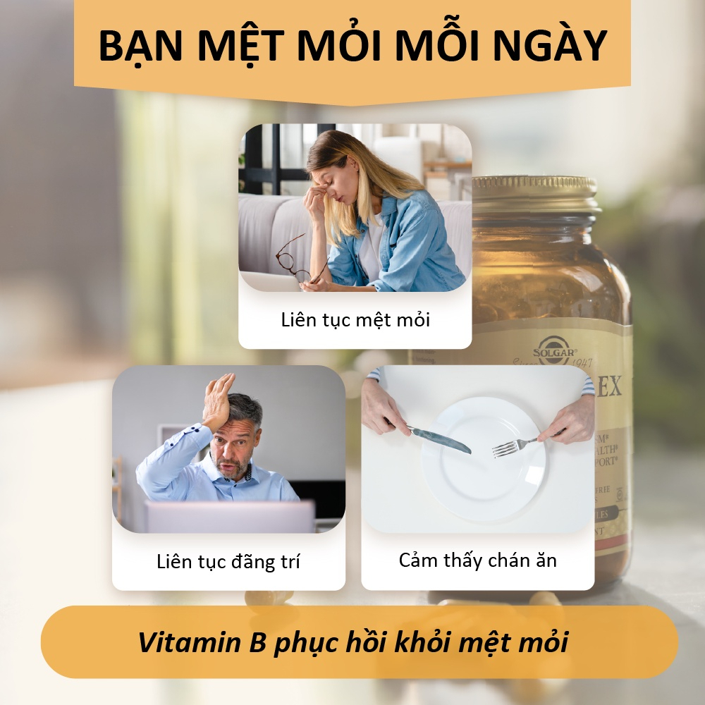 Viên Uống B-COMPLEX WITH C SOLGAR -  Bổ Sung VITAMIN B và VITAMIN C - Giảm Căng Thẳng Mệt Mỏi 100 Viên