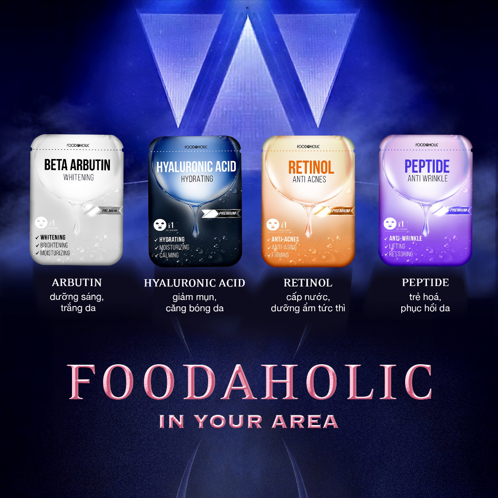 Mặt Nạ Foodaholic [MIẾNG LẺ] Hoạt Chất Vàng Retinol, Peptide, Hyaluronic Acid, Beta Arbutin Premium Foodaholic 23ml