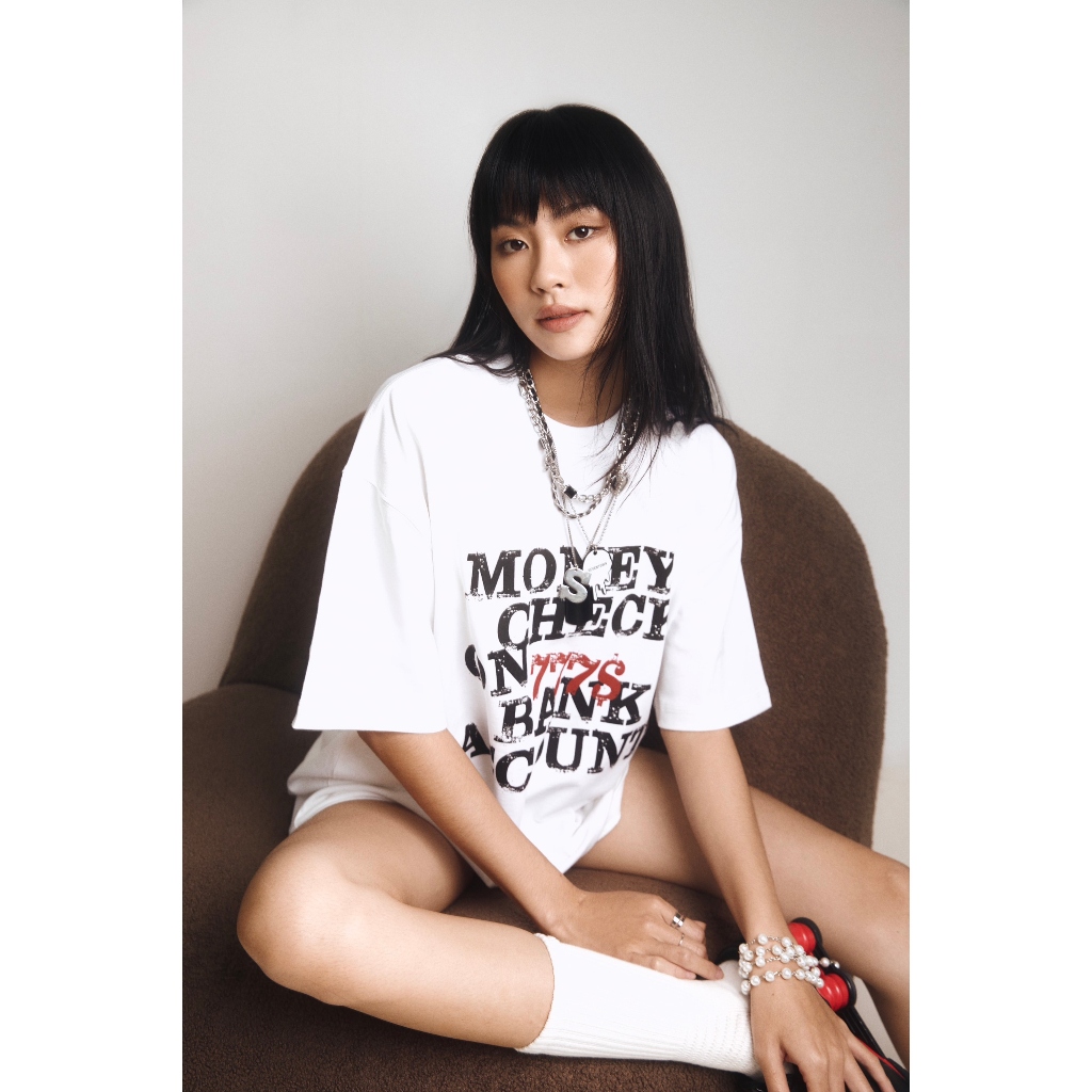 Áo thun Unisex SEVENTOWN 7777 DOLLAR tay lỡ local brand màu trắng