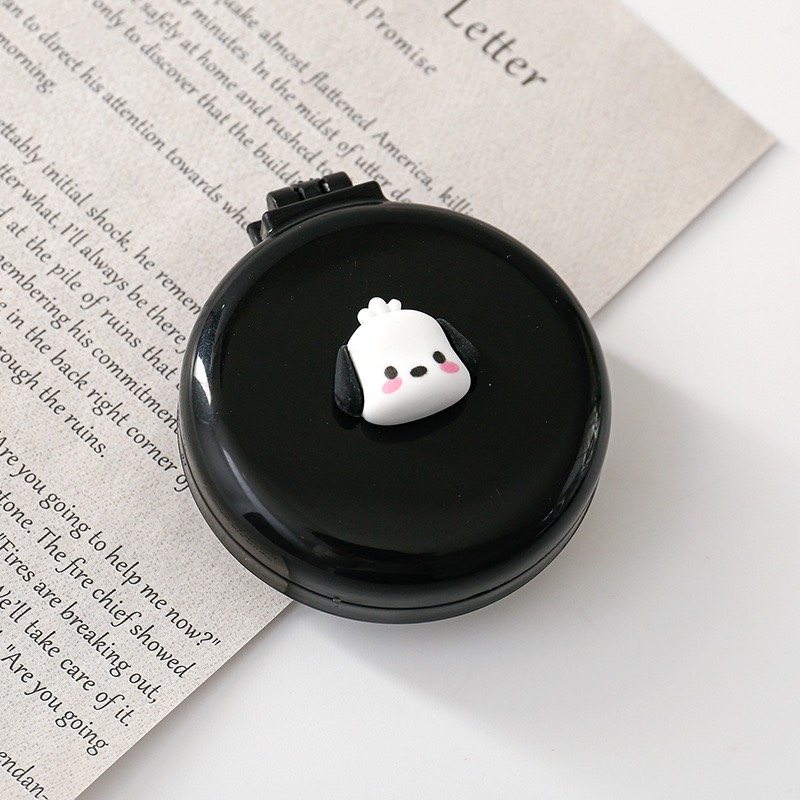 Gương Tròn Kèm Lược Massage Gấp Gọn Hoạt Tiết Hoạt Hình Chú Chó Dễ Thương Hai Màu Đen Trắng