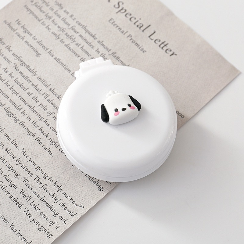 Gương Tròn Kèm Lược Massage Gấp Gọn Hoạt Tiết Hoạt Hình Chú Chó Dễ Thương Hai Màu Đen Trắng