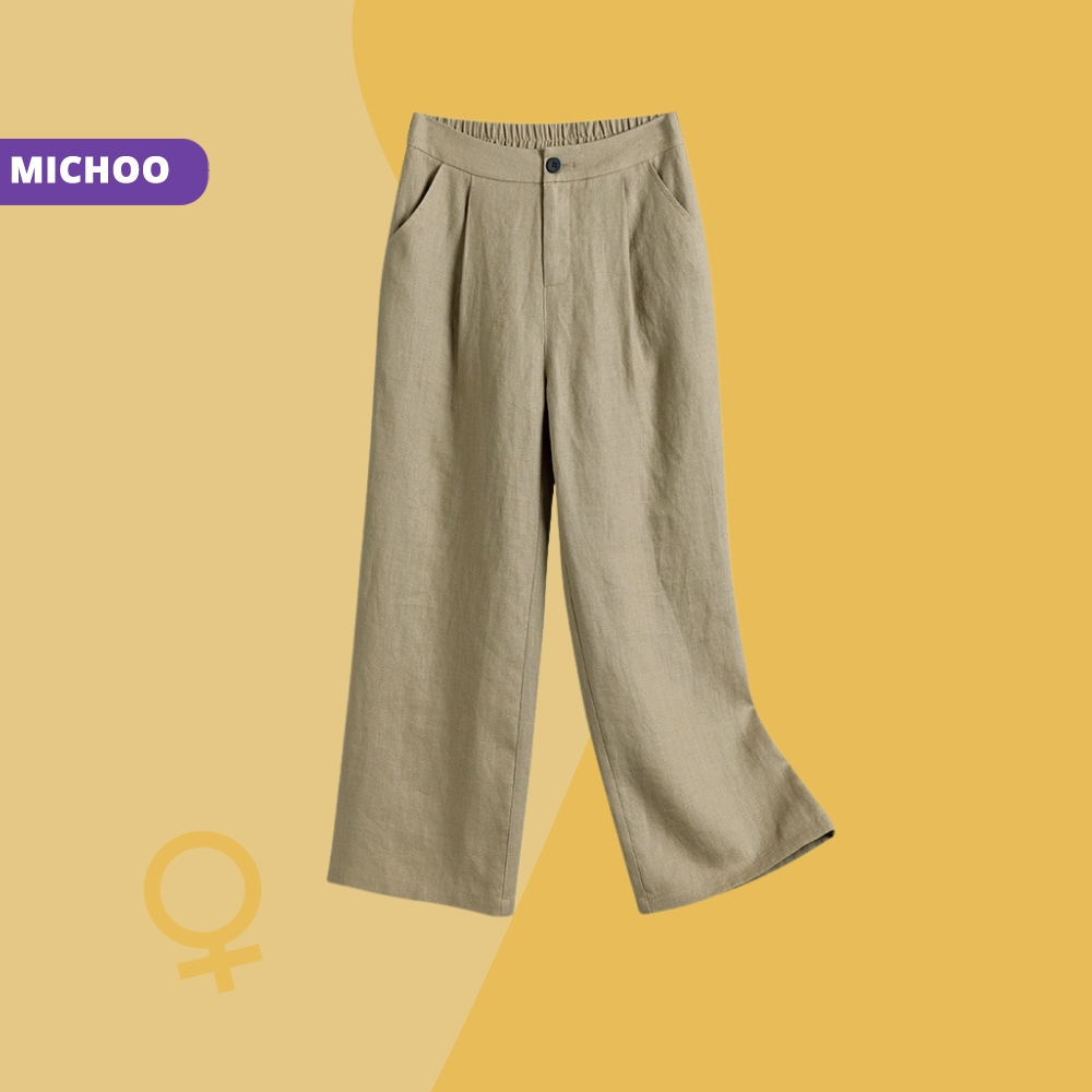 Quần Ống Rộng Dáng Dài Chất Liệu Linen Michoo Chất Mát  culottes đũi dáng dài quần ống rộng lưng chun sau