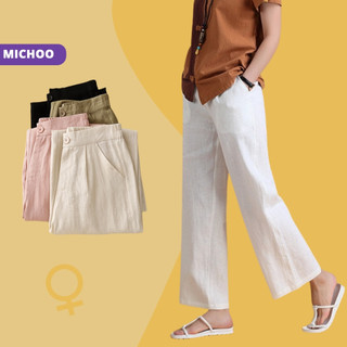 Quần Ống Rộng Dáng Dài Chất Liệu đũi xước Michoo Chất Mát  culottes đũi dáng dài quần ống rộng lưng chun sau
