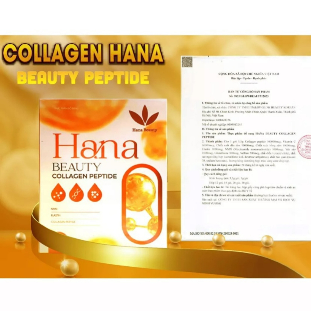 Collagen Hana Beauty peptide, Collagen uống, giúp trắng da, mờ thâm nám, nâng cơ trẻ hóa da, làn da căng bóng hộp 30 gói