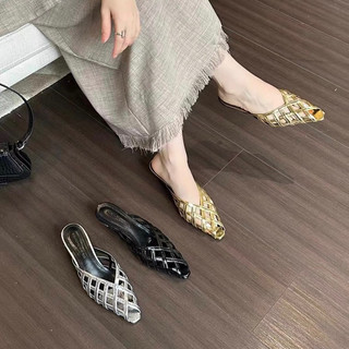 Giày Mules (sục) mũi vuông đan dây cao gót 4cm có thêm bigsize 40 41 42 cho nàng ngoại cỡ - Toffly Shoes