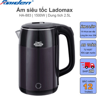 Ấm siêu tốc 2 lớp ladomax ha-883 dung tích 2.5l, lòng ấm inox 304 không hoen rỉ