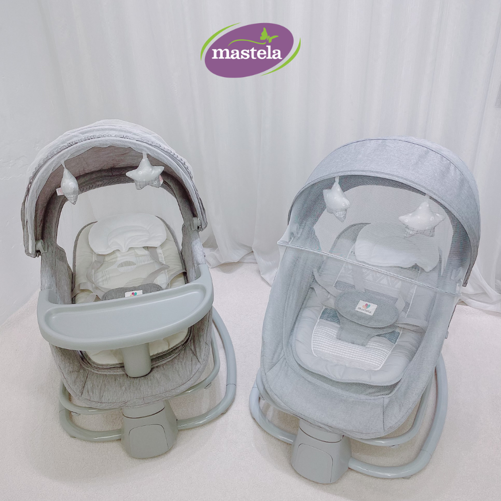 Nôi ru ngủ thư giãn kết hợp ghế ngồi ăn dặm có khay bàn ăn, ghế ngồi đọc sách cho bé Mastela 8113/8114