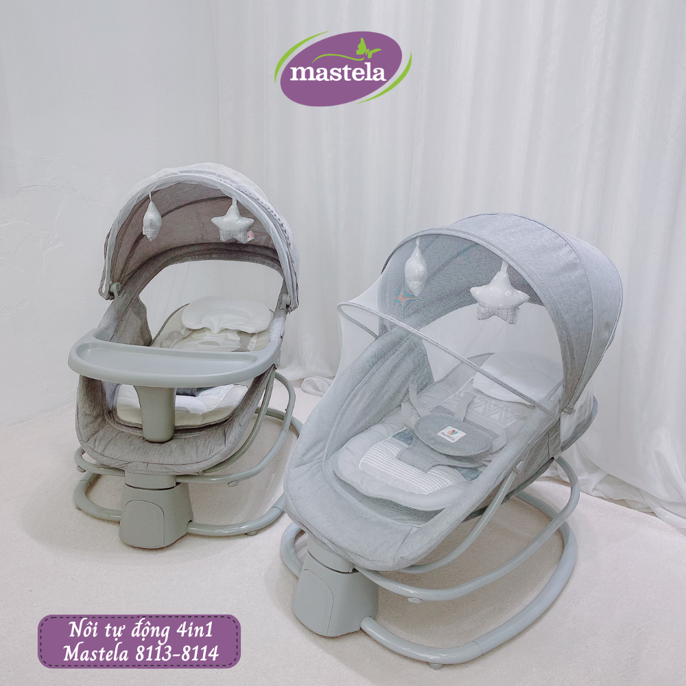 Nôi ru ngủ thư giãn kết hợp ghế ngồi ăn dặm có khay bàn ăn, ghế ngồi đọc sách cho bé Mastela 8113/8114