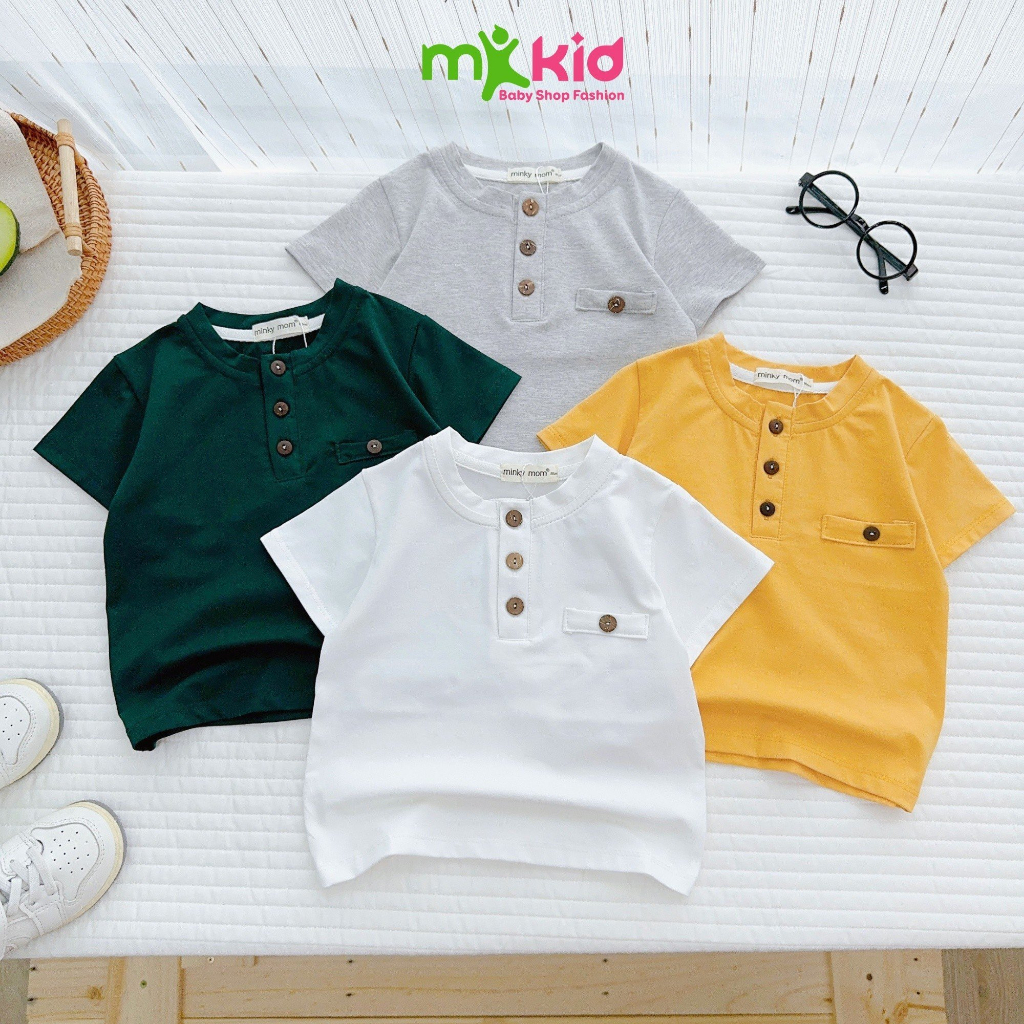 Áo Phông bé trai 6-25KG , Áo Thun Nút Trụ Phối Túi Cho Bé  Chất Cotton Hàng Chính Phẩm co giãn 4 chiều