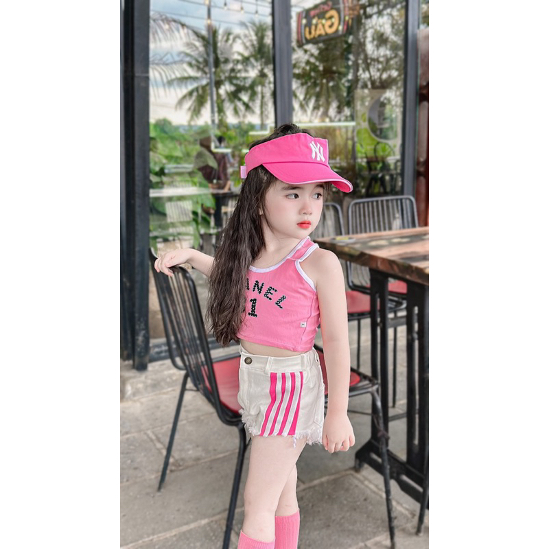 Sét quần kaki áo thun gai dây đen cho bé gái 7-40kg