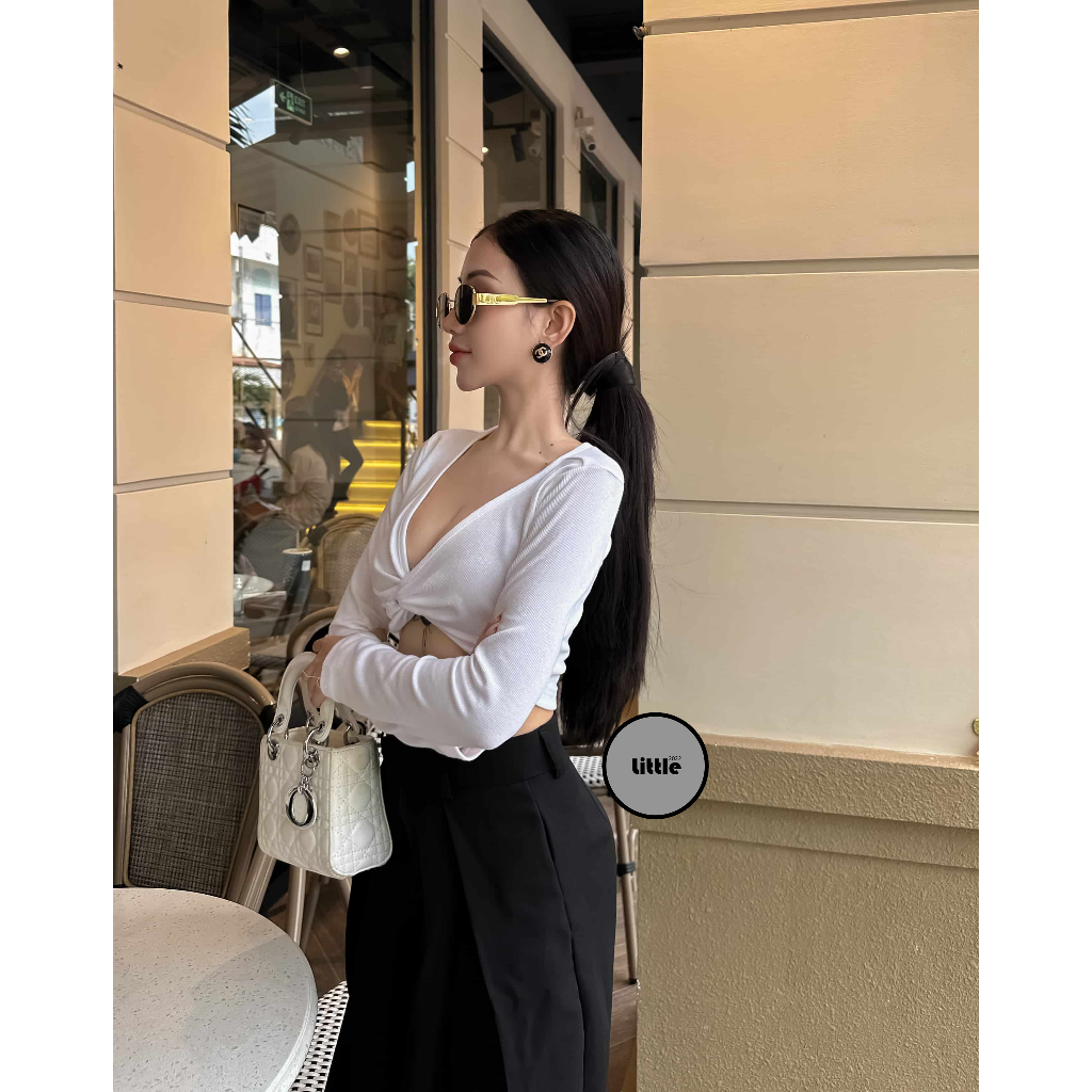Áo Kiểu Xoắn Ngực Dài Tay Dáng Croptop Chất Thun Borib "XO"