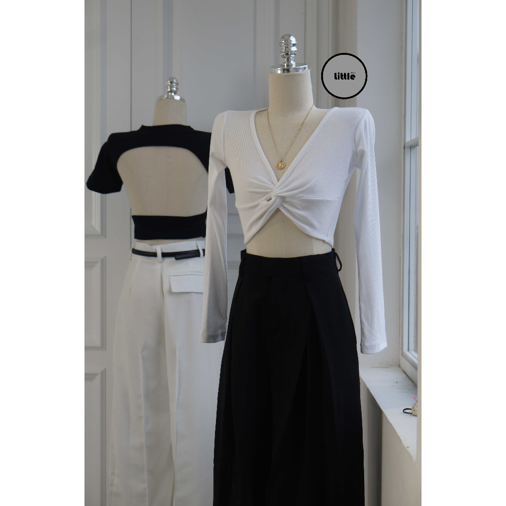 Áo Kiểu Xoắn Ngực Dài Tay Dáng Croptop Chất Thun Borib "XO"