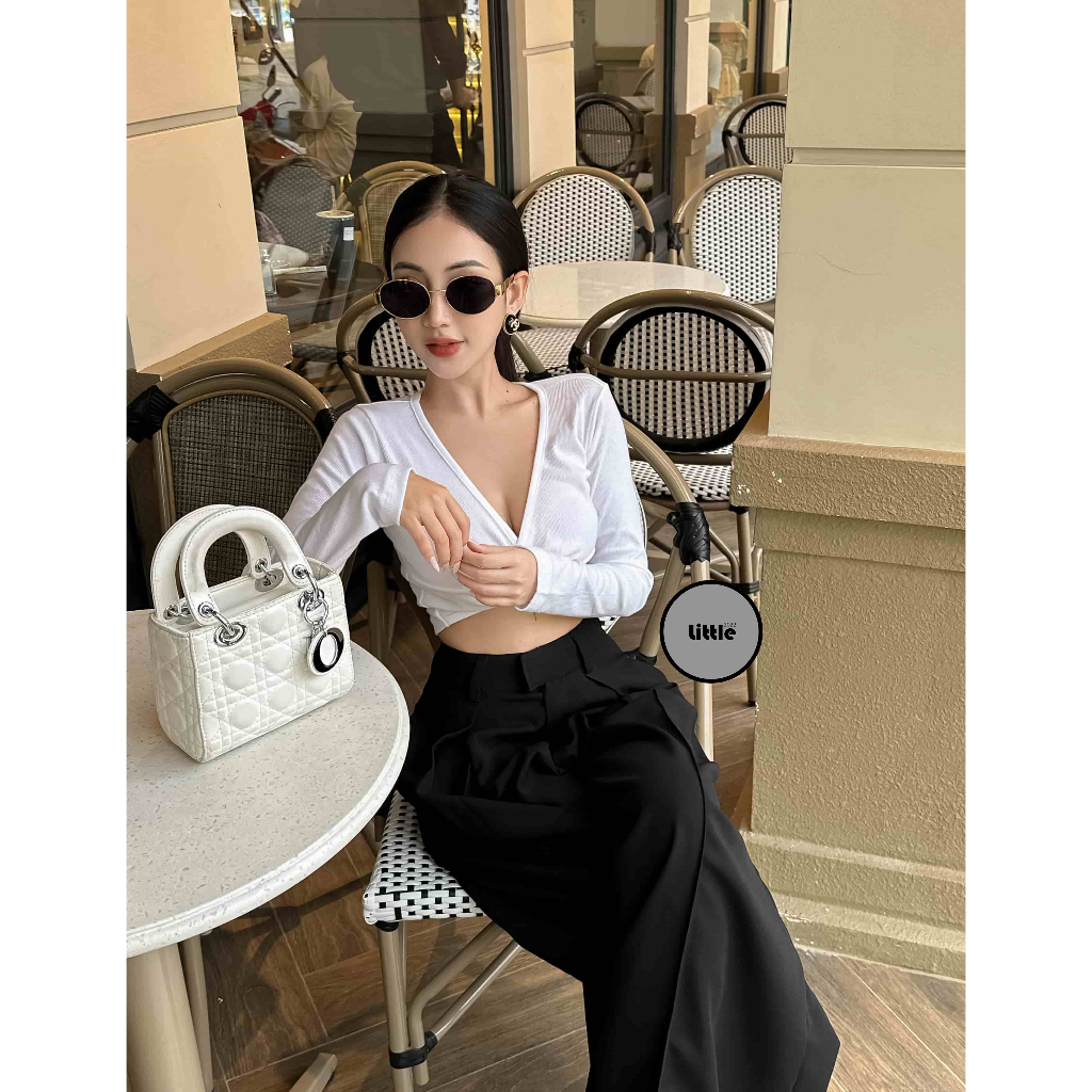 Áo Kiểu Xoắn Ngực Dài Tay Dáng Croptop Chất Thun Borib "XO"