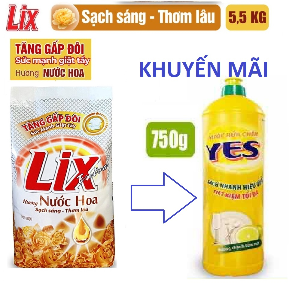 Bột giặt Lix Extra hương nước hoa 5.5Kg tăng gấp đôi sức mạnh giặt tẩy
