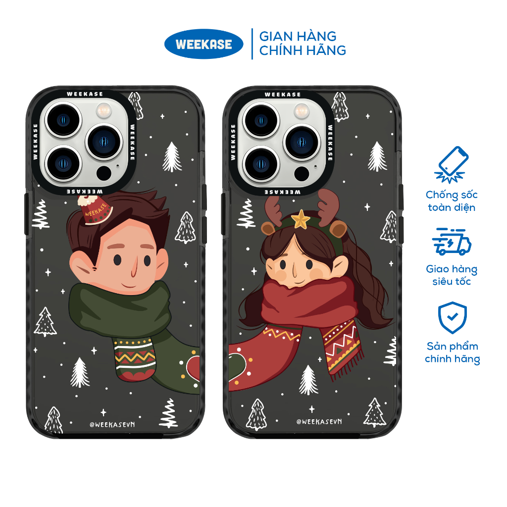 Ốp lưng iPhone viền trắng, đen chống sốc chống va đập Weekase in hình nam nữ dành cho các cặp đôi - Màu in cực bền