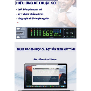 Micro Karaoke Không Dây Shure UR-32D (Hàng nhập khẩu xịn, 4 Anten bắt sóng mạnh, Mic chuyên Karaoke)