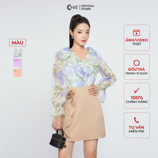 Áo kiểu nữ 𝐂𝐂𝐇𝐀𝐓 dáng bèo suông họa tiết tay bồng chất voan cao cấp 13adv4001st