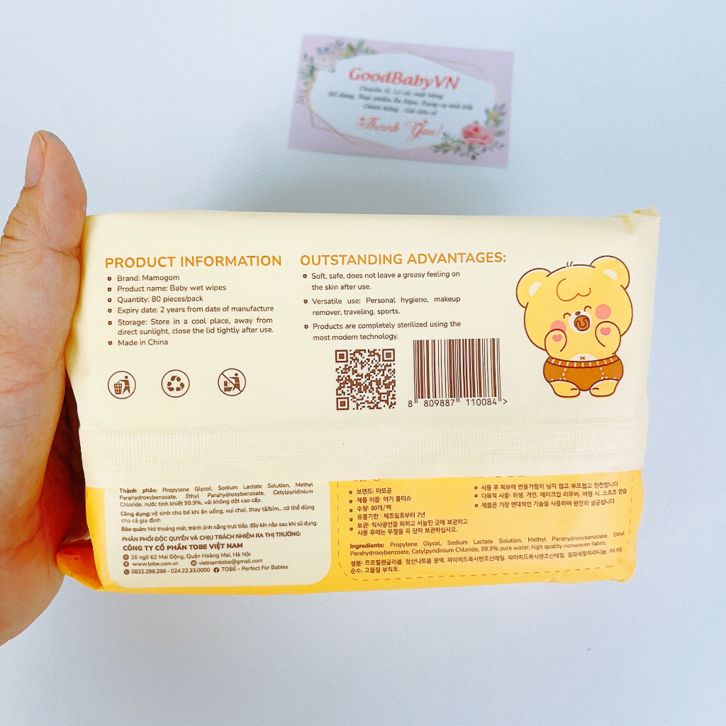 Combo Khăn ướt Mamogom nhập khẩu Hàn Quốc 100% sợi organic cotton mềm mịn không cồn an toàn cho bé bịch 80 tờ-Goodbabyvn