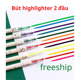 Bút highlight 2 đầu đánh dấu nhớ dòng, bút dạ quang vtlshop