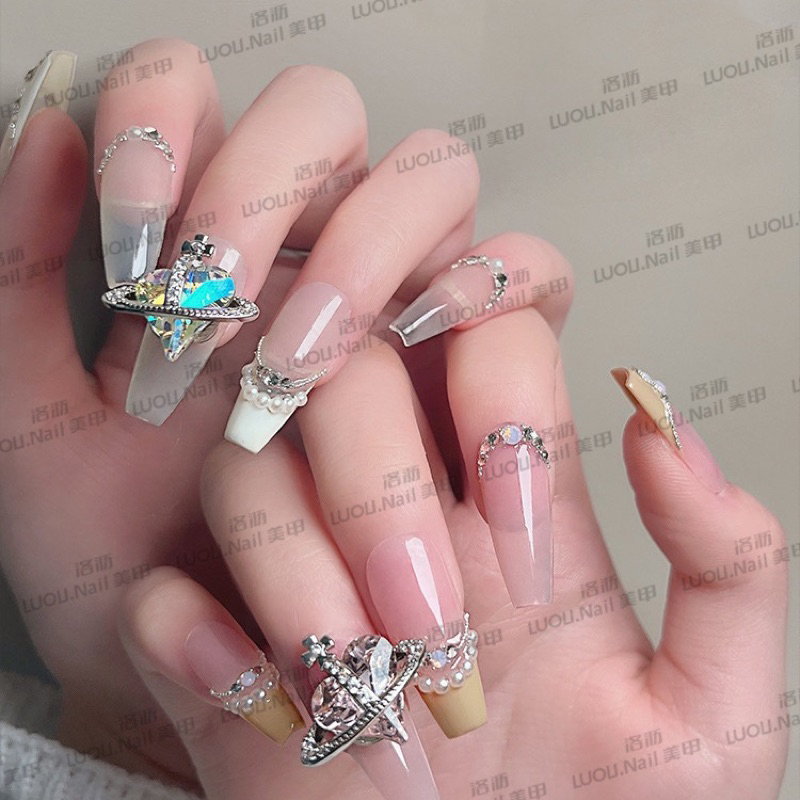 Charm trái tim họa  tiết siêu xinh, phụ kiện trang trí móng tay