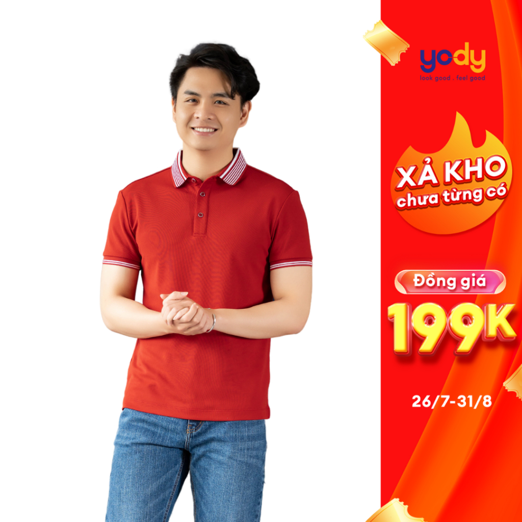 Áo Polo Nam YODY cổ bẻ phối kẻ chất liệu Airy Cafe - APM5407