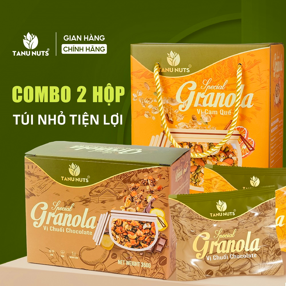 Combo 2 hộp ngũ cốc granola siêu hạt special TANU NUTS túi nhỉ tiện lợi mix hạt dinh dưỡng tốt cho ăn kiêng giảm cân.