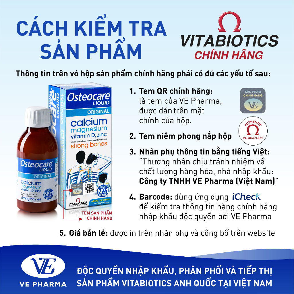 Siro Chắc Khỏe Xương Vitabiotics OSTEOCARE Vị Cam Bạc Hà Tự Nhiên Dễ Uống, Bổ Sung Canxi Và Vitamin D Chai 200ml