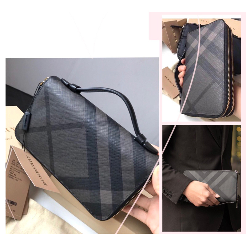 BBR clutch for men [CLUTCH CẦM TAY DA THẬT]-caro nâu classic-full box quà tặng