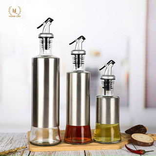 Bình thủy tinh bọc inox đựng dầu ăn, giấm, nước tương, nước mắm, gia vị... có vòi chiết rót thông minh hạn chế quá tay