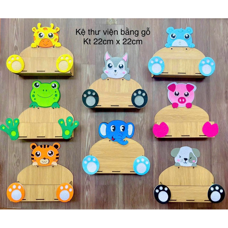 Kệ thư viện gỗ trang trí mầm non